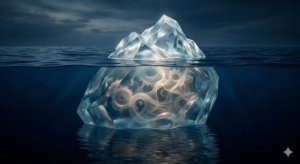 Representação metafórica da mente consciente e inconsciente através de um iceberg.